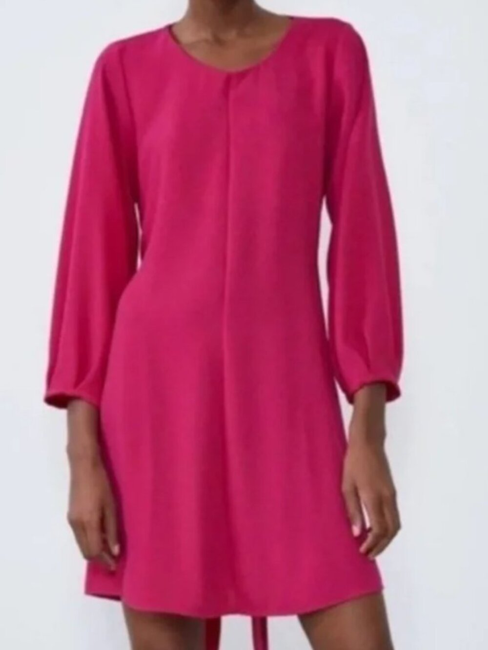 ZARA WOMENMEN'S FUCHSIA LONG BALLOON SLEEVES MINI DRESS (SIZE MEDIUM)